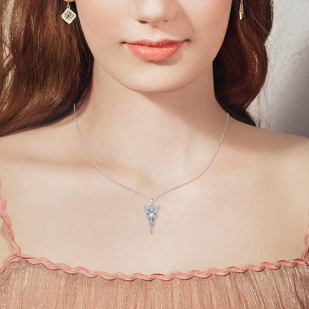 Colar com pingente de prata esterlina Opal Celtic Knot & Cross Arwen Evenstar-3