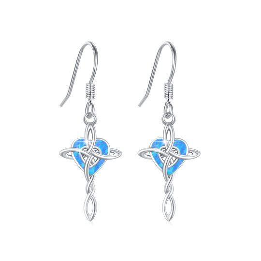 Boucles d'oreilles pendantes en argent sterling avec nœud celtique et croix en forme de cœur et d'opale pour femme-1