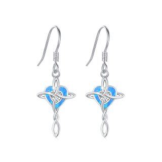 Sterling Silver Heart Opal Celtic Knot & Cross Drop Earrings For Women-5