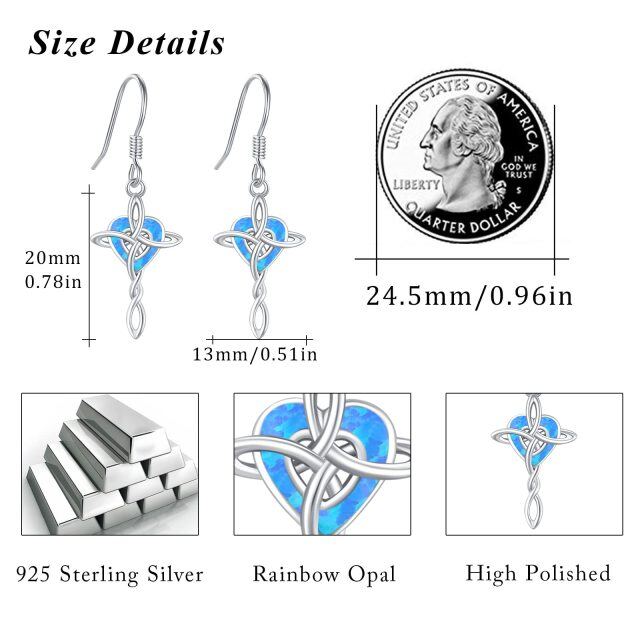 Sterling Silver Heart Opal Celtic Knot & Cross Drop Earrings For Women-5