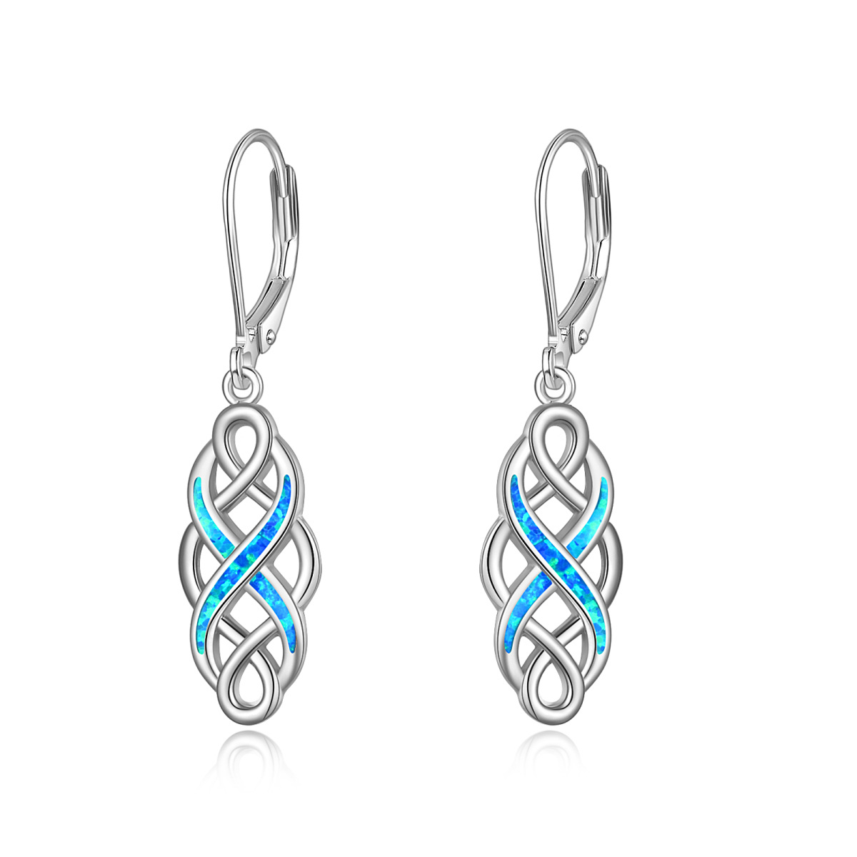 Sterling Silver Opal Celtic Knot Drop Earrings-1