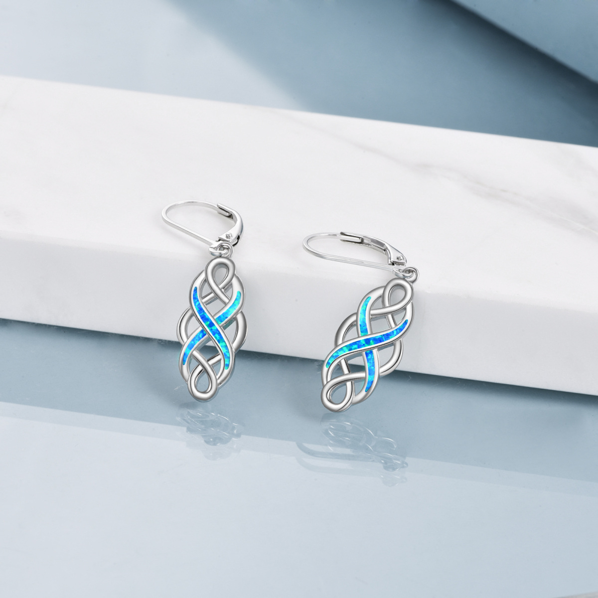 Sterling Silver Opal Celtic Knot Drop Earrings-3