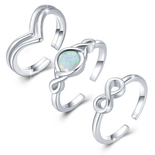 Sterling Silver Opal Celtic Knot Infinity Symbol & Heart Toe Ring Set-7