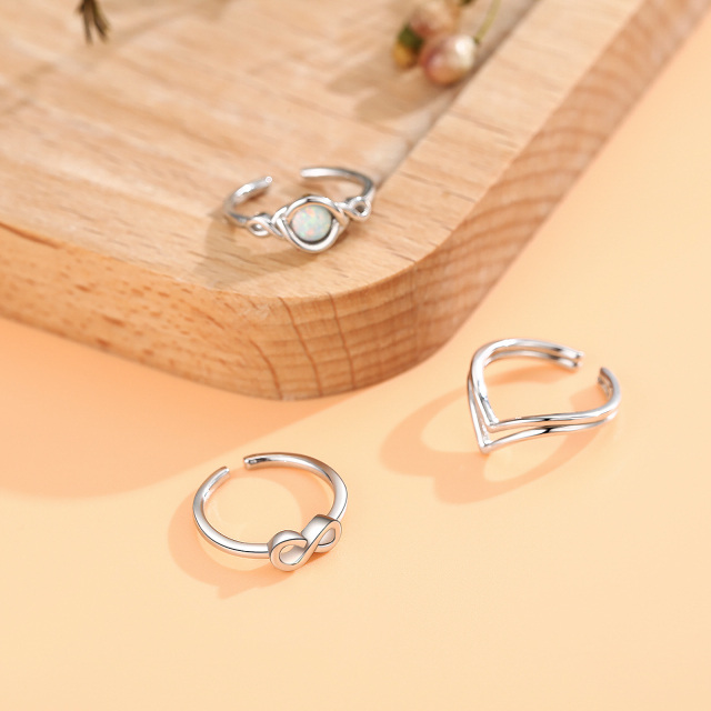 Sterling zilveren opaal Keltische knoop Infinity symbool hart teen ringset-4