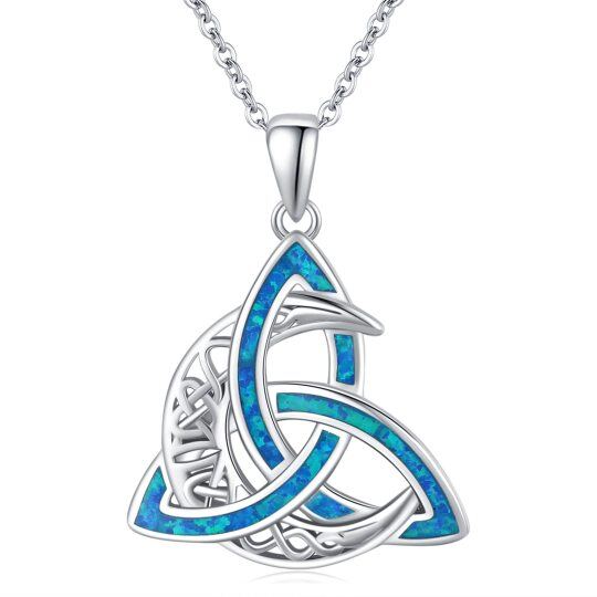 Sterling Silver Opal Celtic Knot & Moon Pendant Necklace