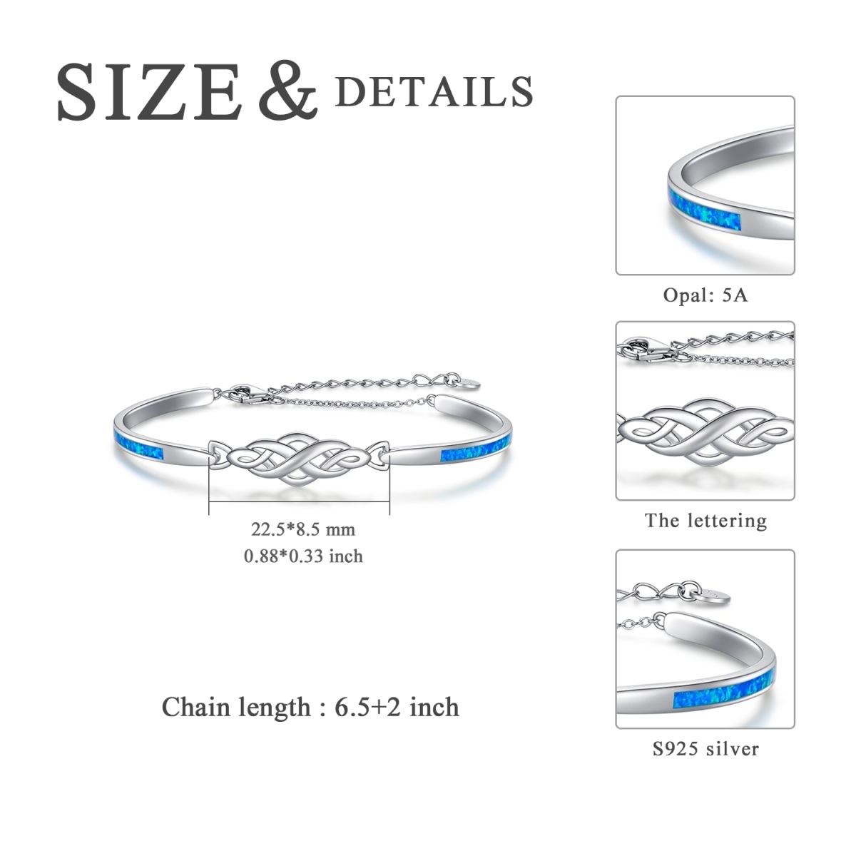 Srebrna bransoletka z opalizującym węzłem celtyckim-5