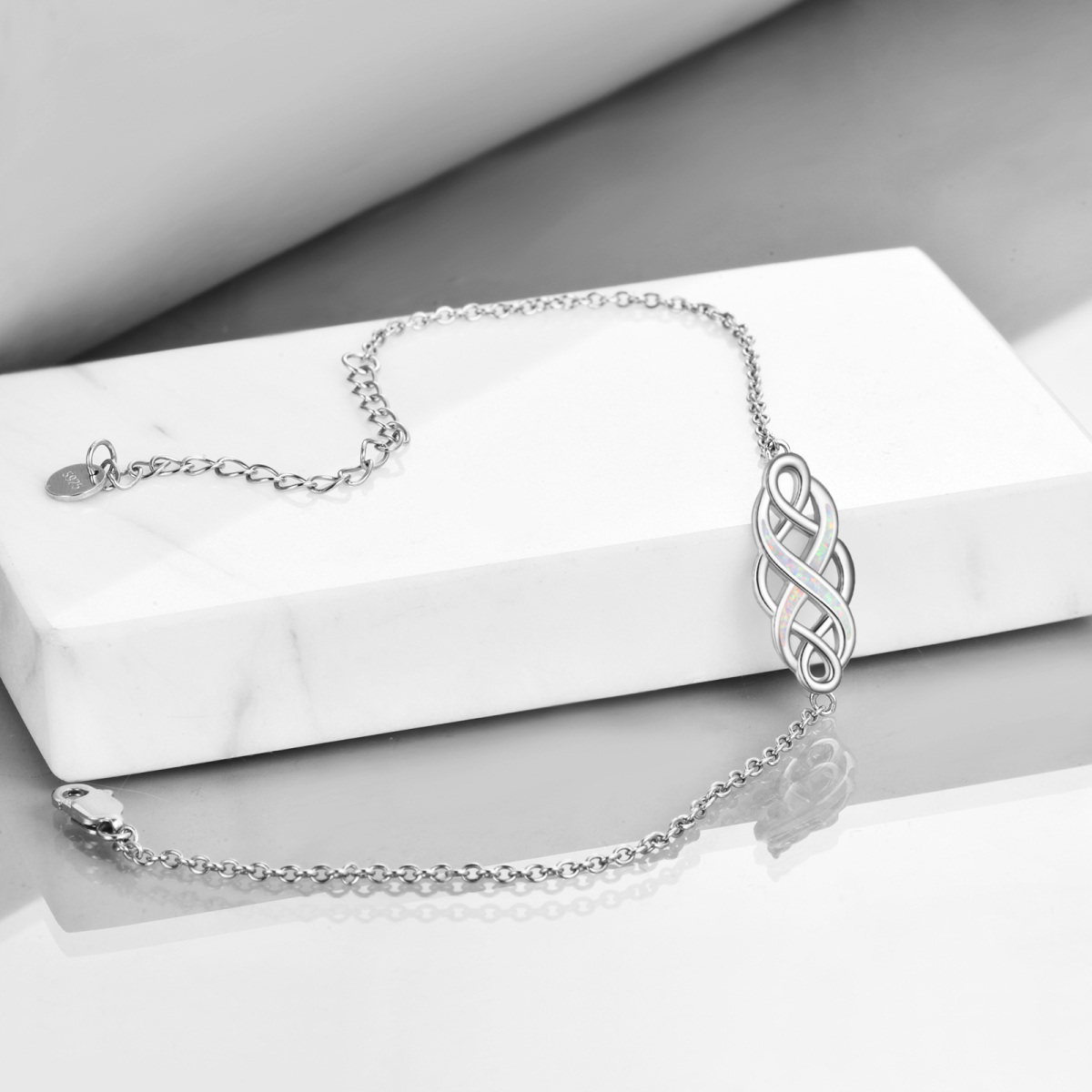 Bracelet en argent sterling avec pendentif nœud celtique en opale-3