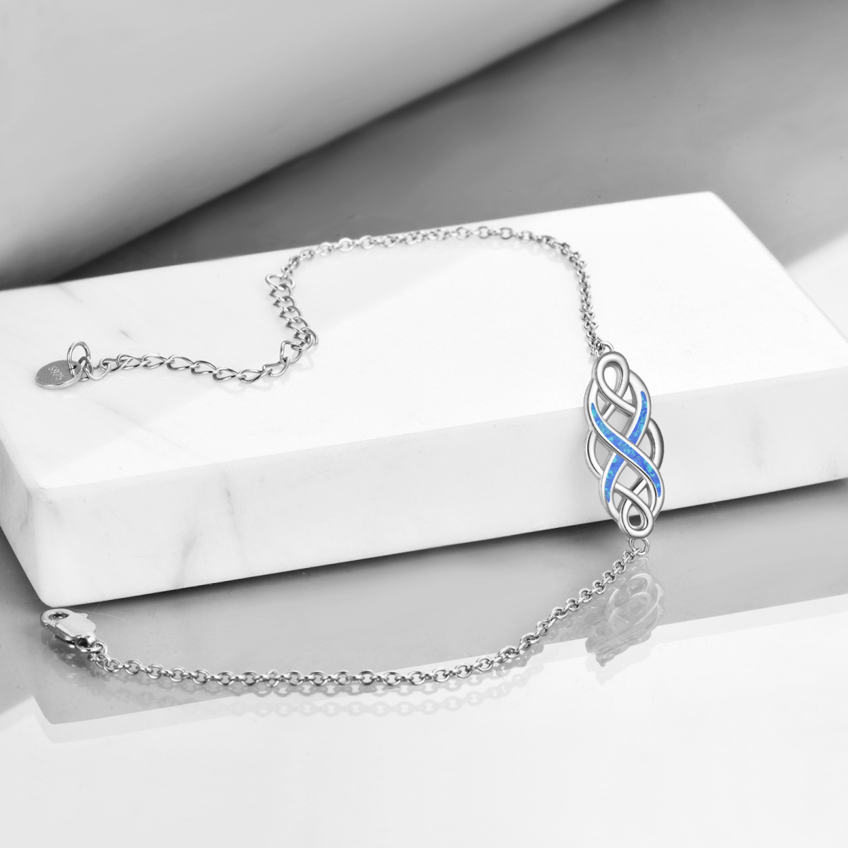 Sterling Silver Opal Celtic Knot Charm Bracelet-3