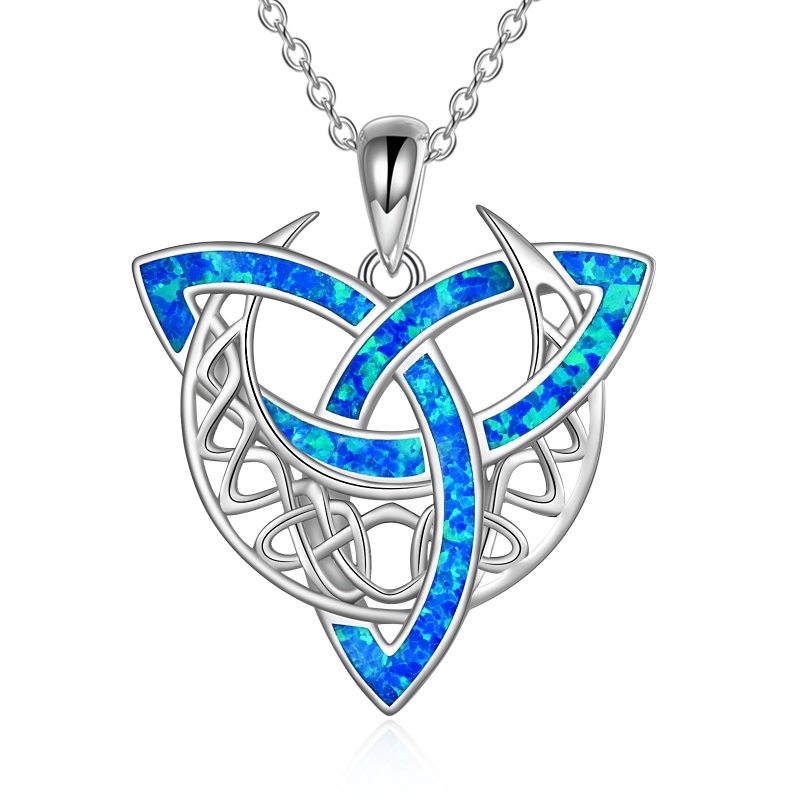 Sterling Silver Opal Celtic Knot Pendant Necklace-15