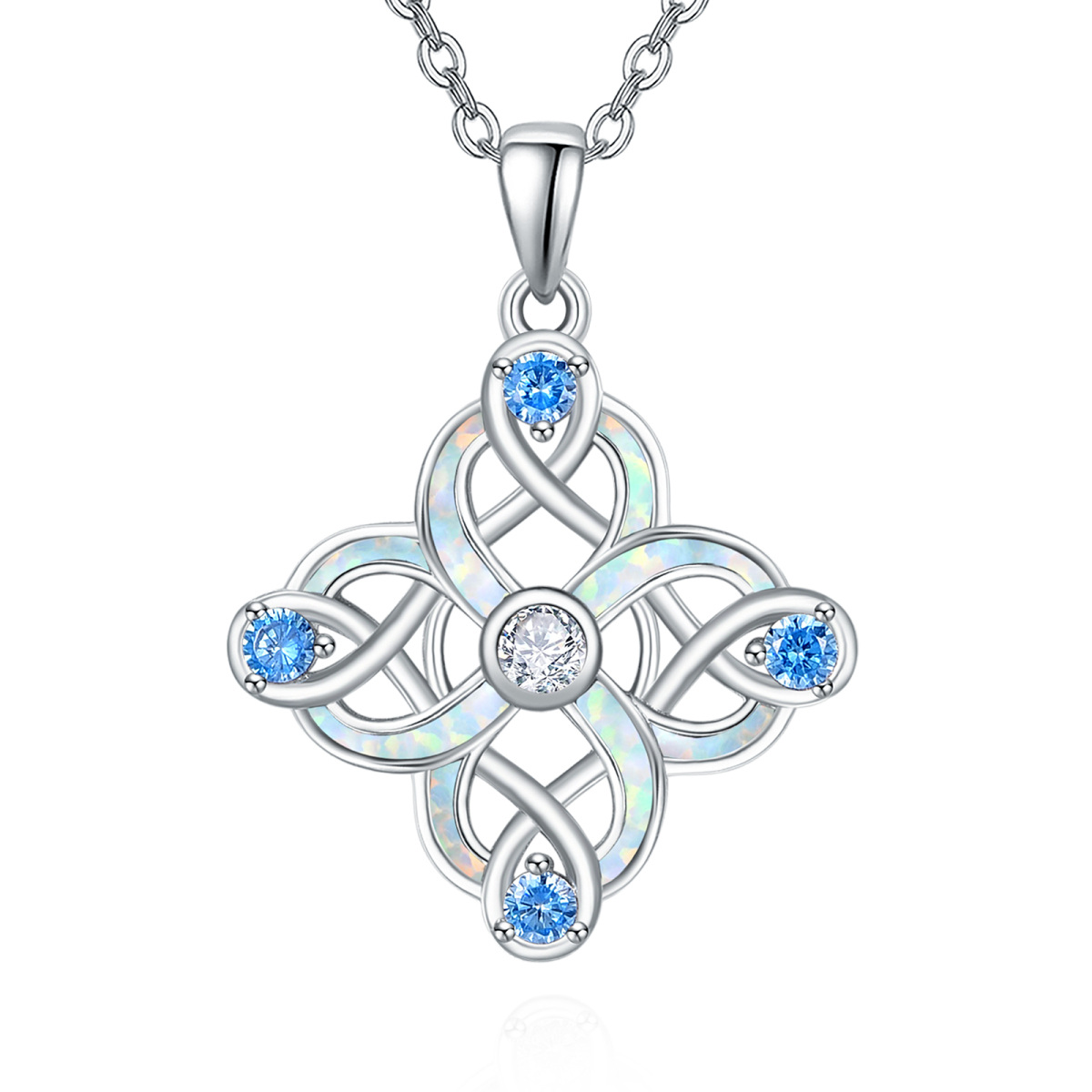 Halskette mit keltischem Knoten-Anhänger aus Sterlingsilber mit Opal und Zirkonia-1