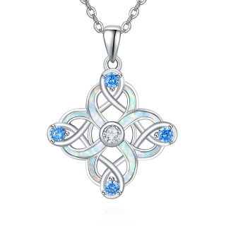 Sterling Silver Opal & Cubic Zirconia Celtic Knot Pendant Necklace-26