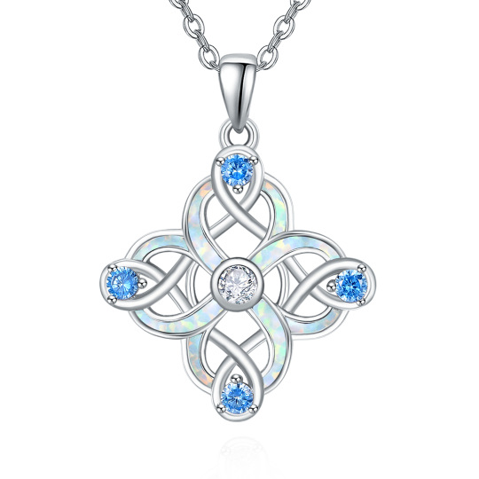 Collana con ciondolo a forma di nodo celtico in argento sterling, opale e zirconia cubica