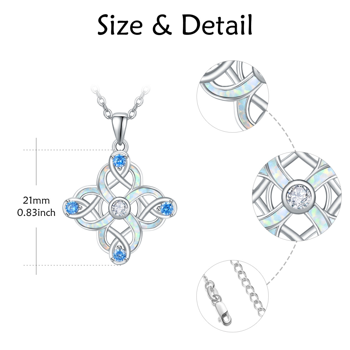 Halskette mit keltischem Knoten-Anhänger aus Sterlingsilber mit Opal und Zirkonia-6