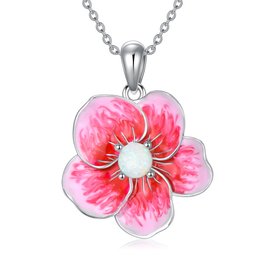 Sterling Silver Opal Cherry Blossom Pendant Necklace