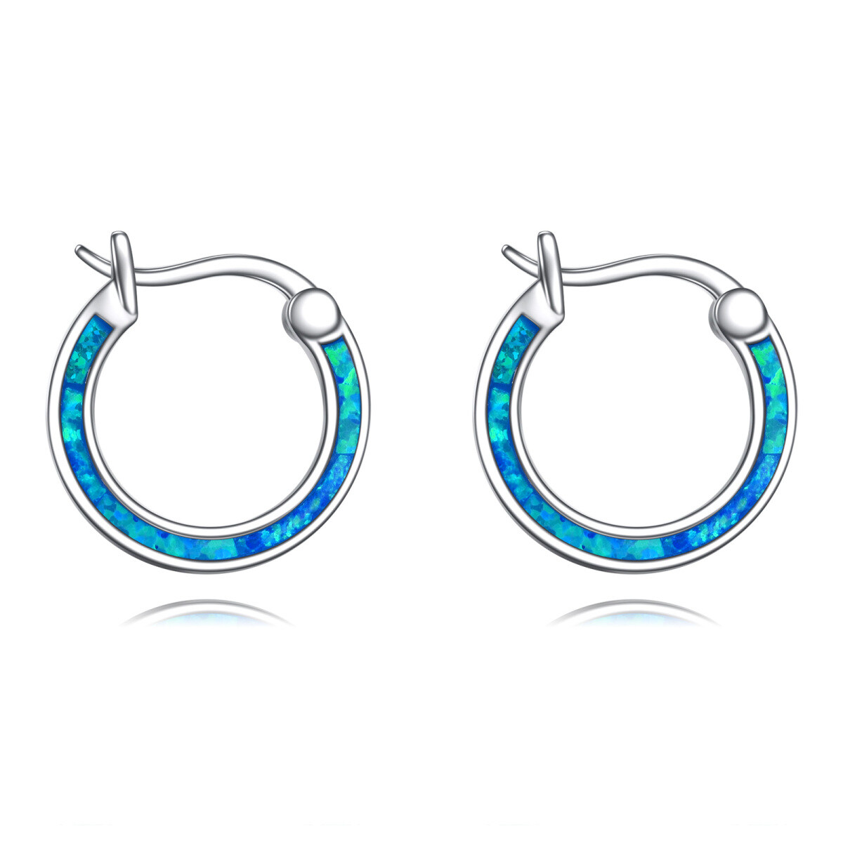 Boucles d'oreilles créoles rondes en argent sterling avec opale-1