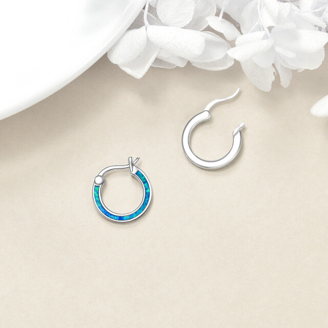 Sterling Silver Opal Circle & Round Hoop Earrings-5