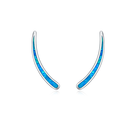 Orecchini scalatori in argento sterling con opale blu placcato oro bianco-1