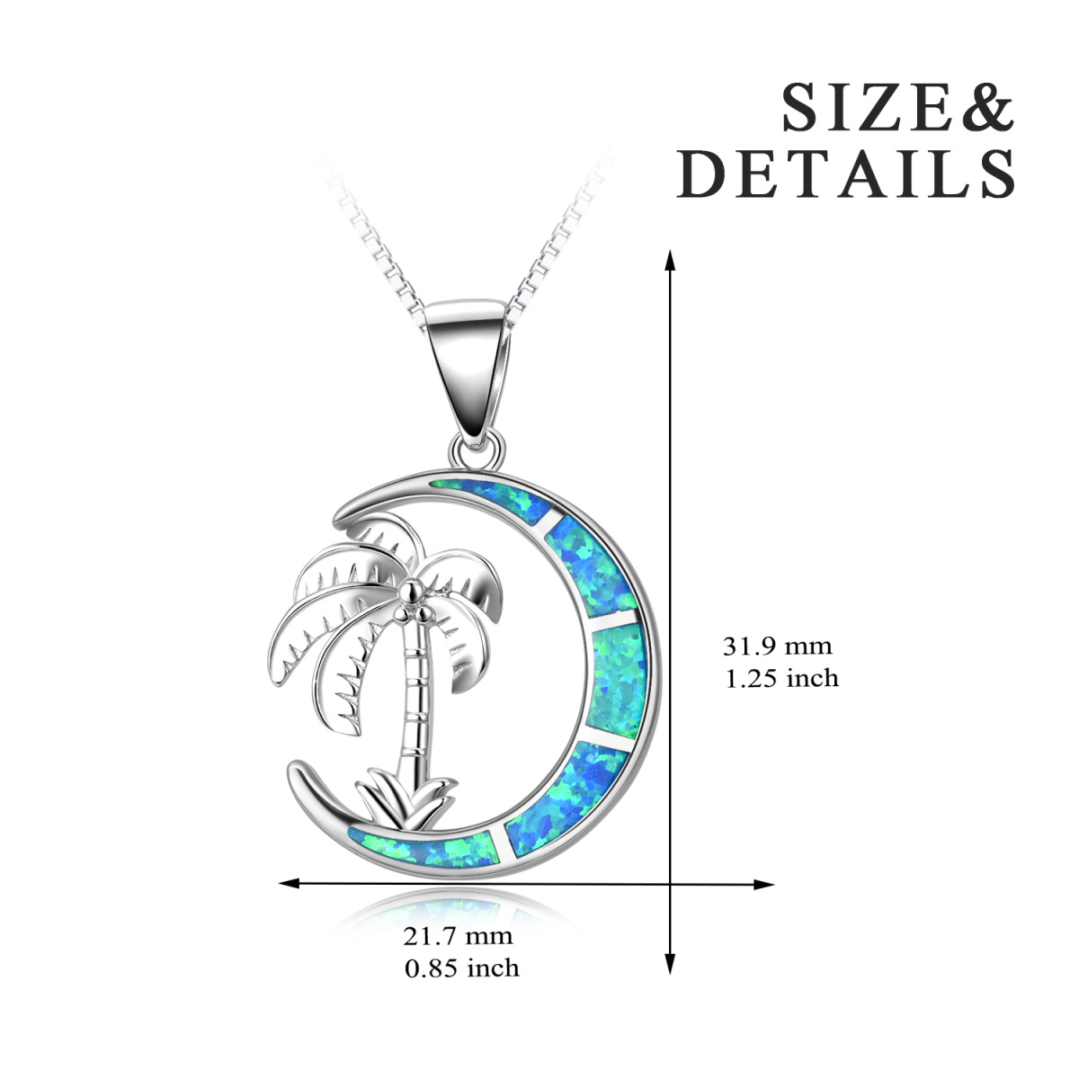 Sterling Silver Opal Coconut Tree & Moon Pendant Necklace-5