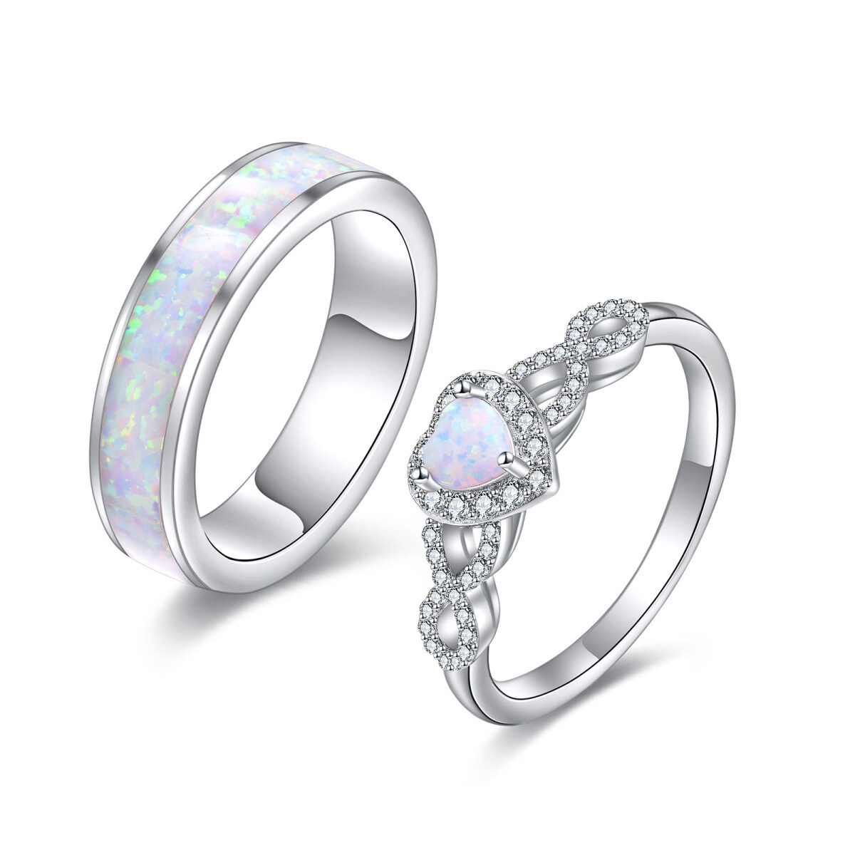 Sterling Silver Heart Opal Couple Rings For Women Best Friends-1