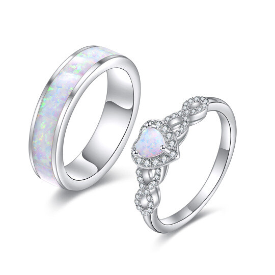 Sterling Silver Heart Opal Couple Rings For Women Best Friends