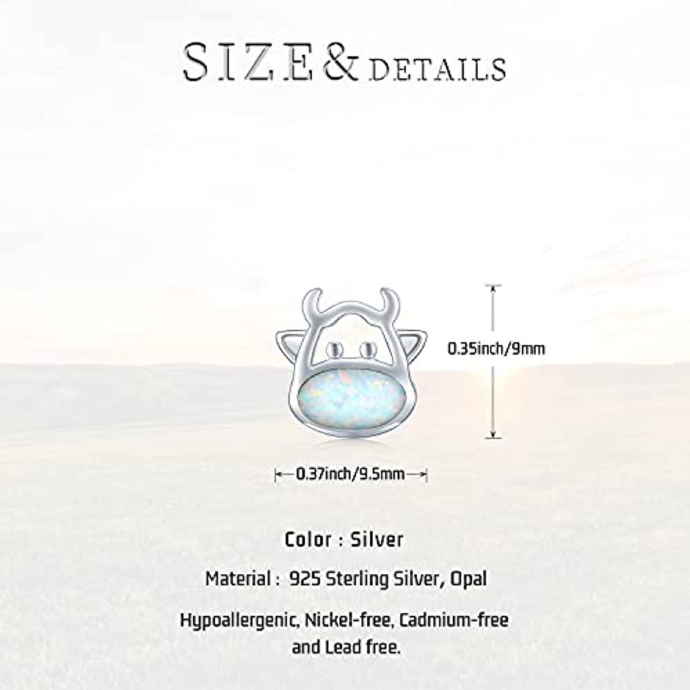 Sterling Silver Opal Cow Stud Earrings-6