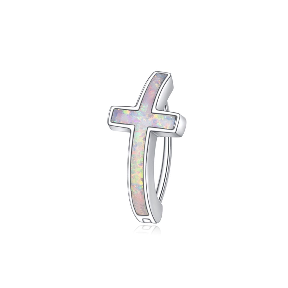 Sterling Silver Opal Cross Belly Button Ring-1