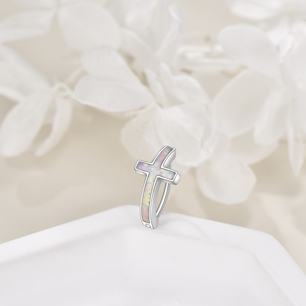Bauchnabelpiercing mit Kreuz aus Sterlingsilber mit Opal-3