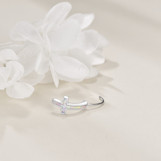 Anello per ombelico con croce opale in argento sterling-4