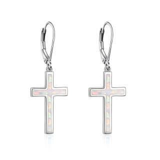 Sterling Silver Opal Cross Drop Earrings-52