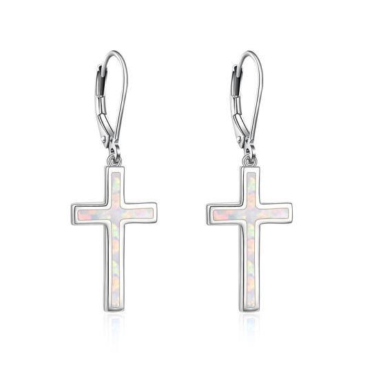 Sterling Silver Opal Cross Drop Earrings