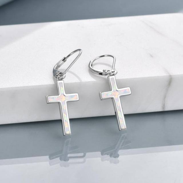 Boucles d'oreilles pendantes en argent sterling avec croix en opale-3