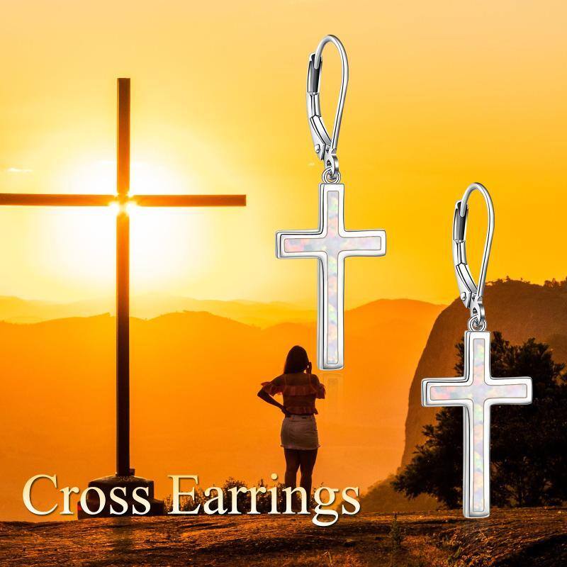 Sterling Silver Opal Cross Drop Earrings-6