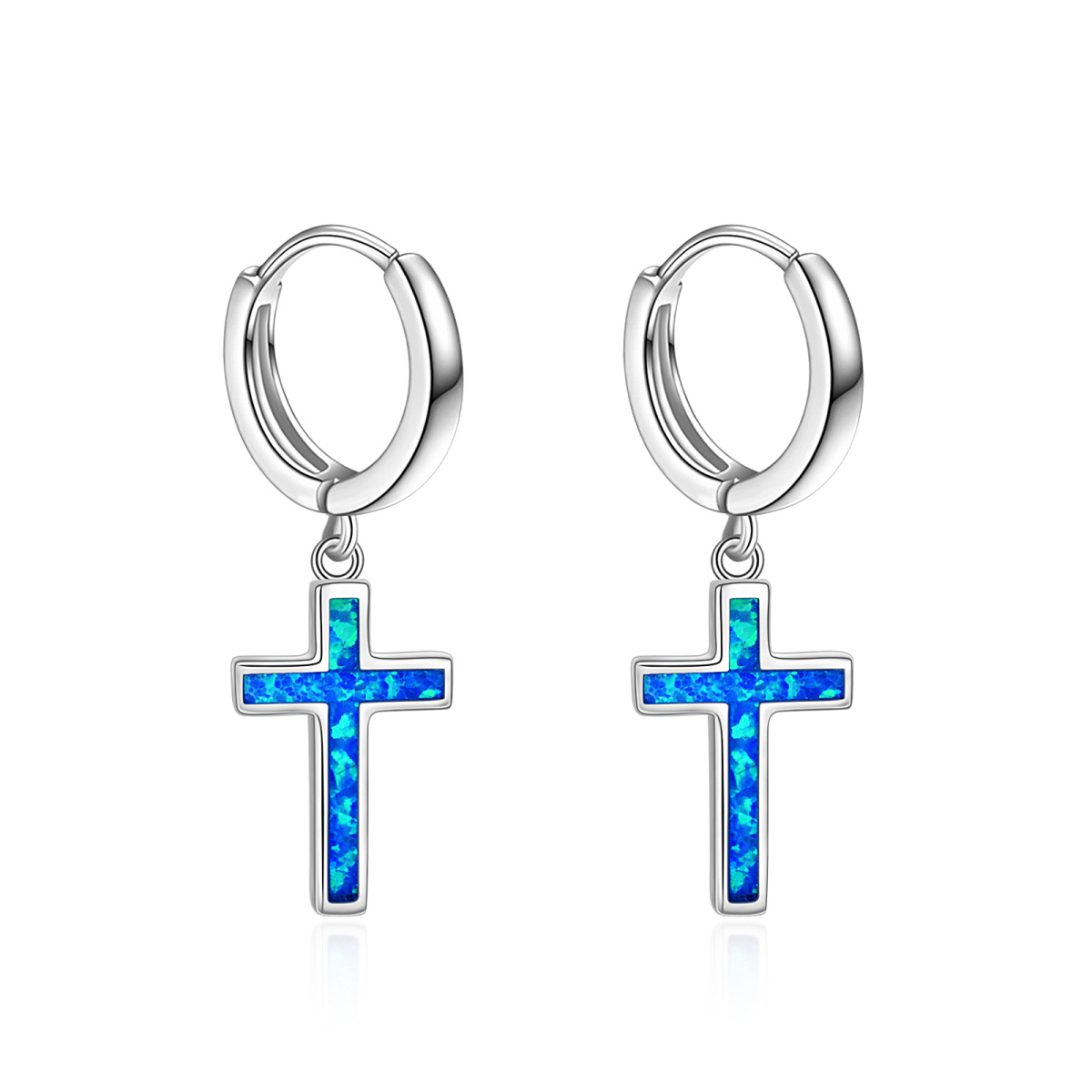 Sterling Silver Opal Cross Drop Earrings-1