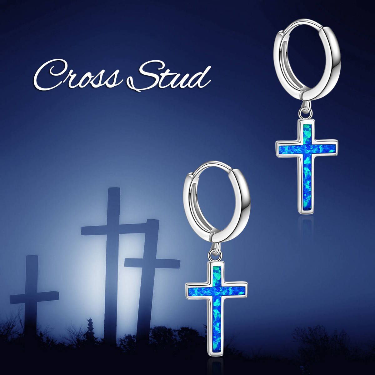 Sterling Silver Opal Cross Drop Earrings-6