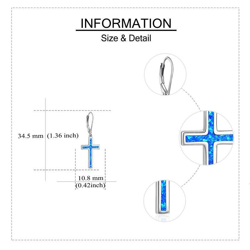 Sterling Silver Opal Cross Lever-back Earrings-5