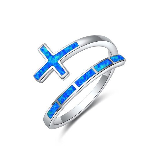 Bague ouverte en argent sterling avec croix en opale