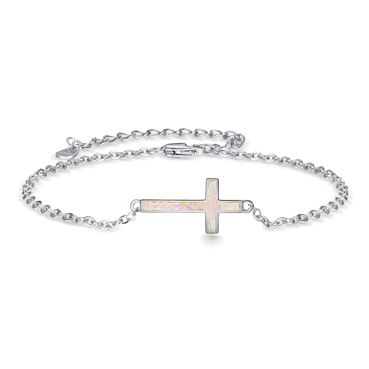 Sterling Silver Opal Cross Charm Bracelet-1