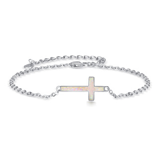 Sterling Silver Opal Cross Charm Bracelet-39