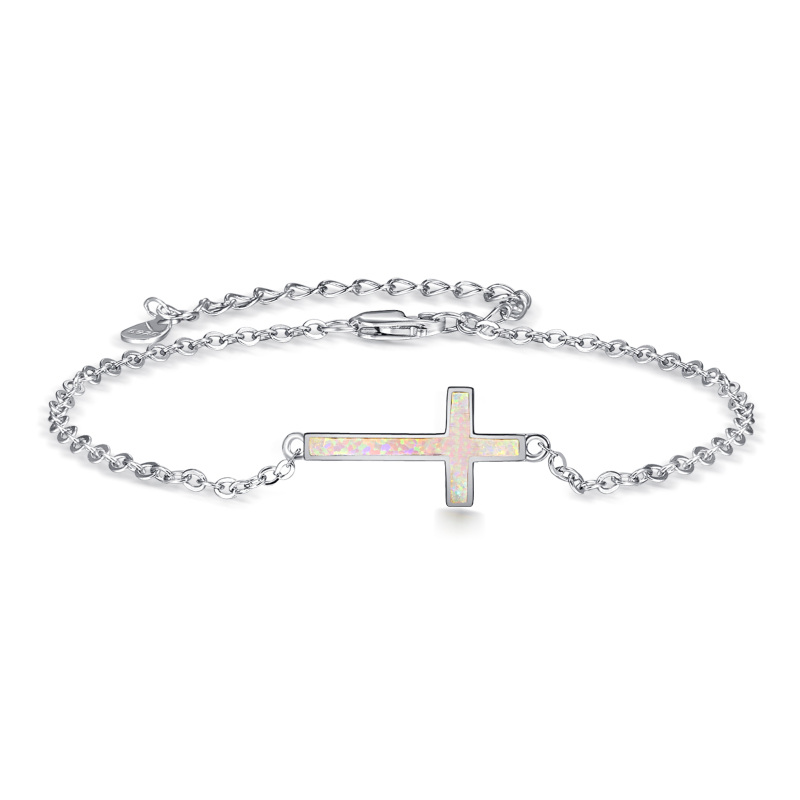 Sterling Silver Opal Cross Charm Bracelet-16