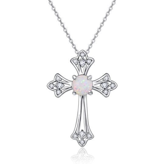 Sterling Silver Opal Cross Pendant Necklace