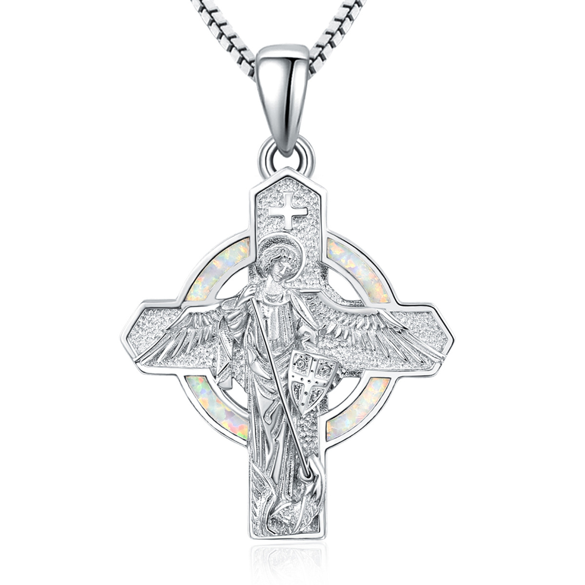 Sterling Silver Opal Cross Pendant Necklace-1