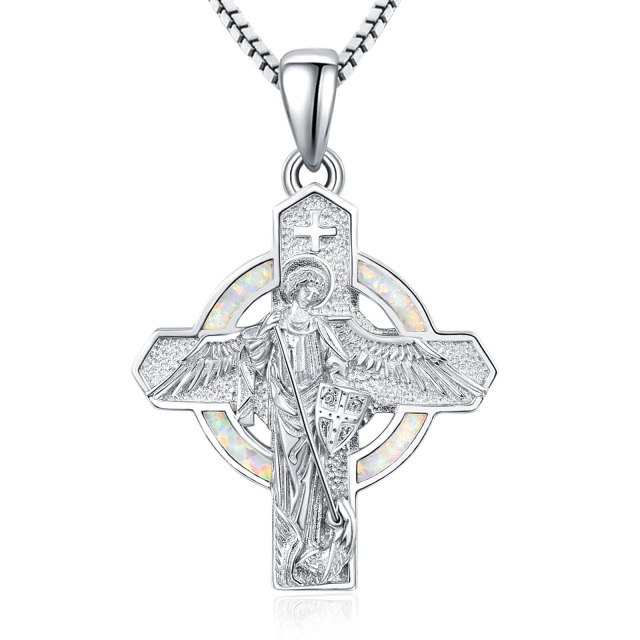 Collana con ciondolo a croce in argento sterling e opale-1