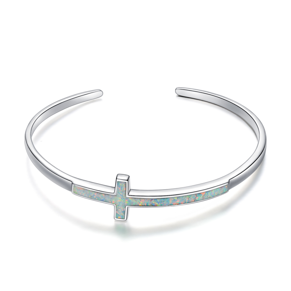 Sterling Silber Opal Kreuz Plain Armreif-3