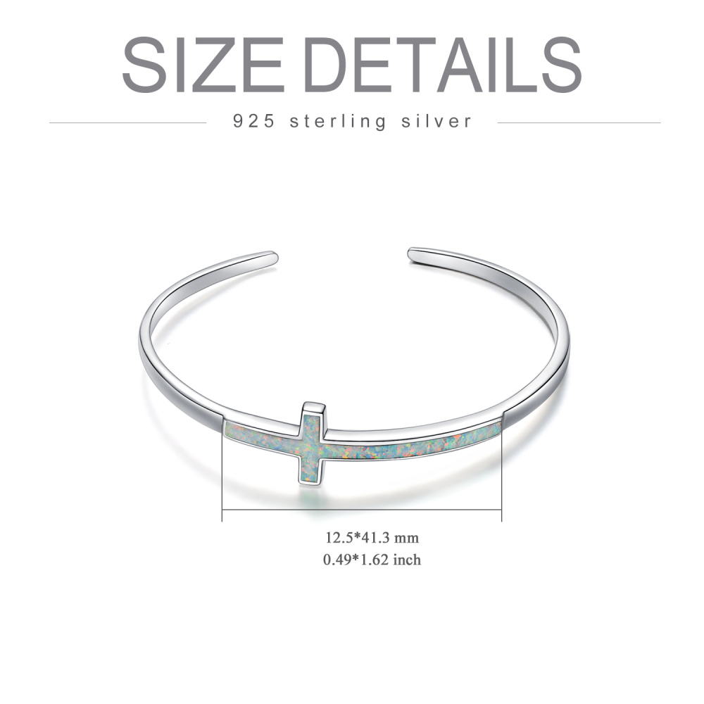 Sterling Silber Opal Kreuz Plain Armreif-4