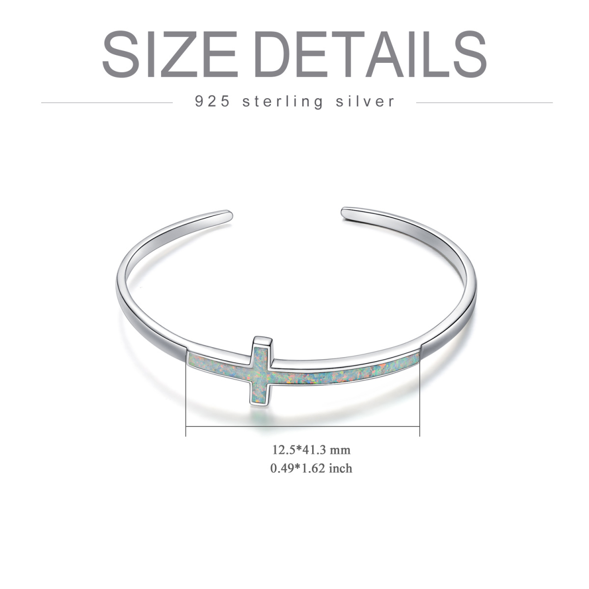 Sterling Silver Opal Cross Plain Bangle-4