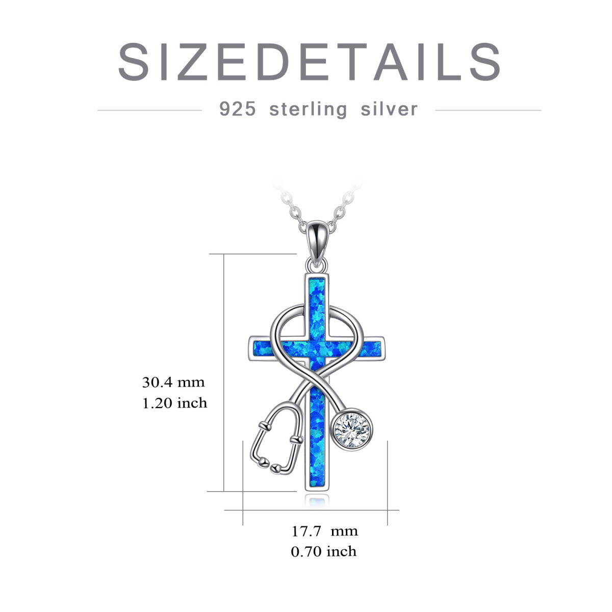 Sterling Silver Opal Cross & Stethoscope Pendant Necklace-5