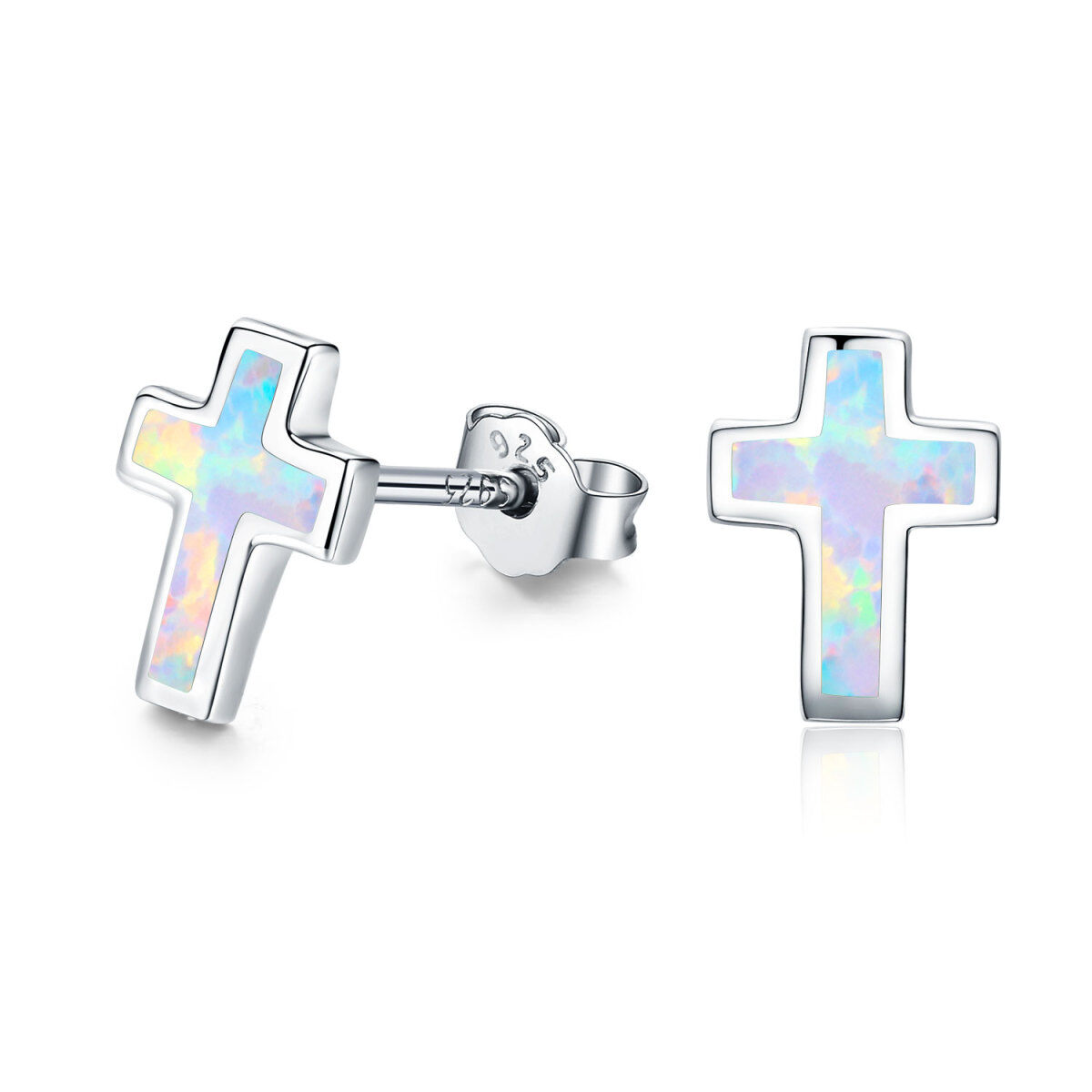 Boucles d'oreilles à tige en argent sterling avec croix en opale pour femmes et filles-1