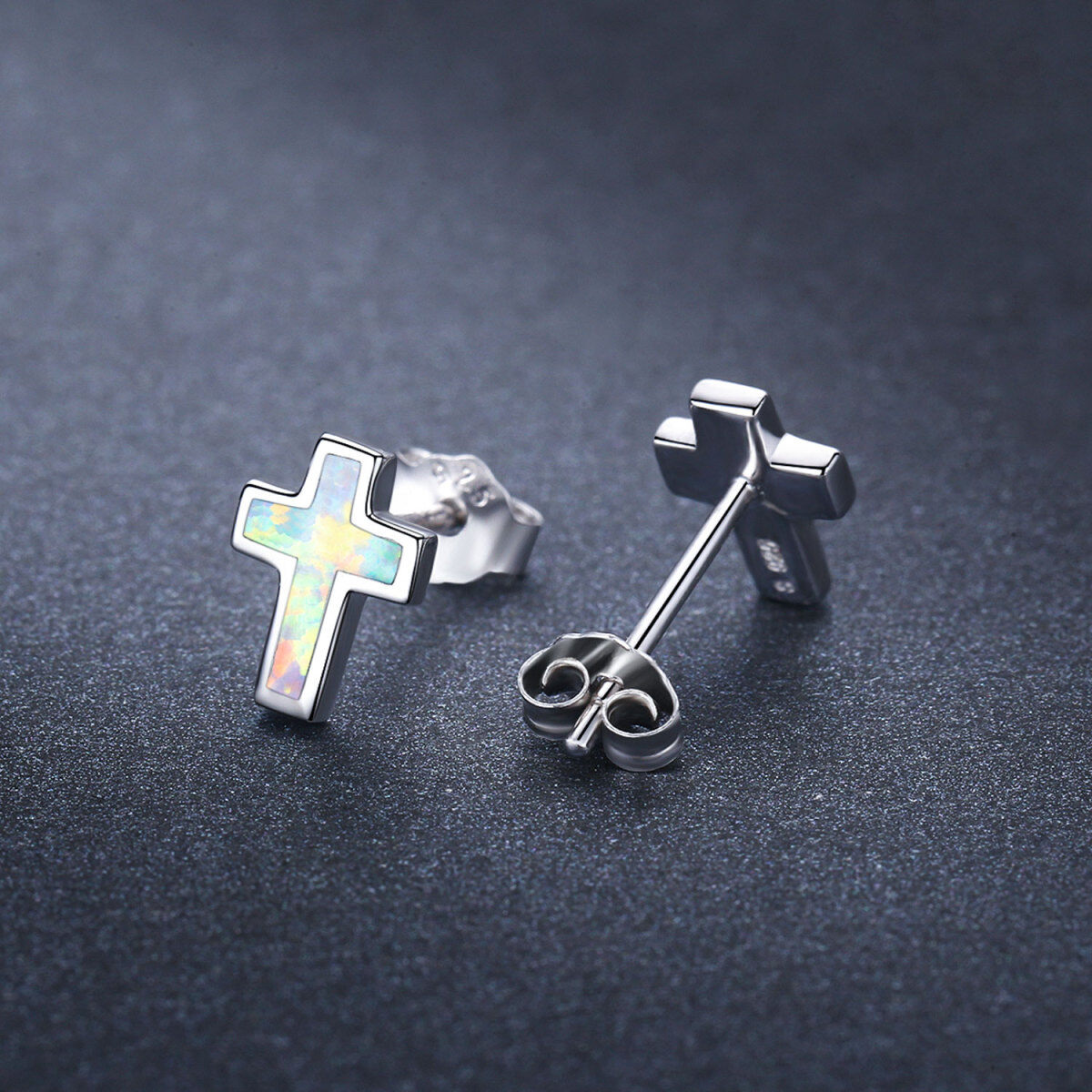 Sterling Silver Opal Cross Stud Earrings for Women Girls-3