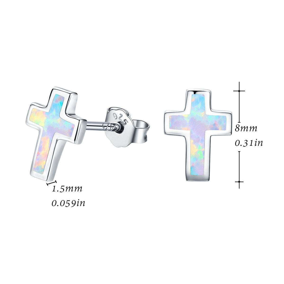 Boucles d'oreilles à tige en argent sterling avec croix en opale pour femmes et filles-5