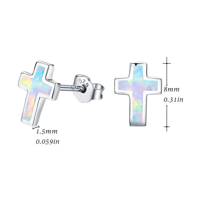 Boucles d'oreilles à tige en argent sterling avec croix en opale pour femmes et filles-5